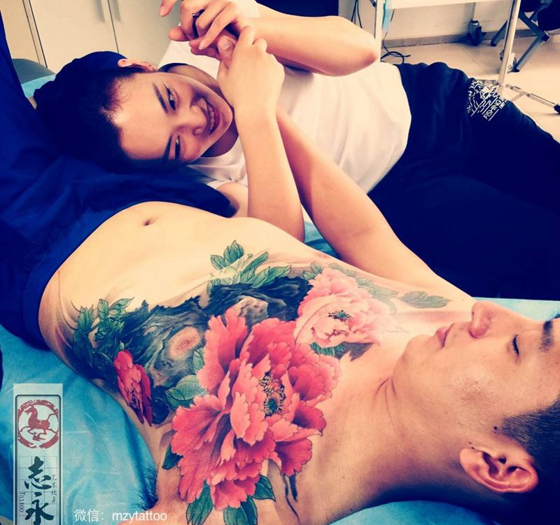 志永刺青作品纹身图片_成品胸部传统植物北京纹身纹身文身原创志永刺青纹身图案