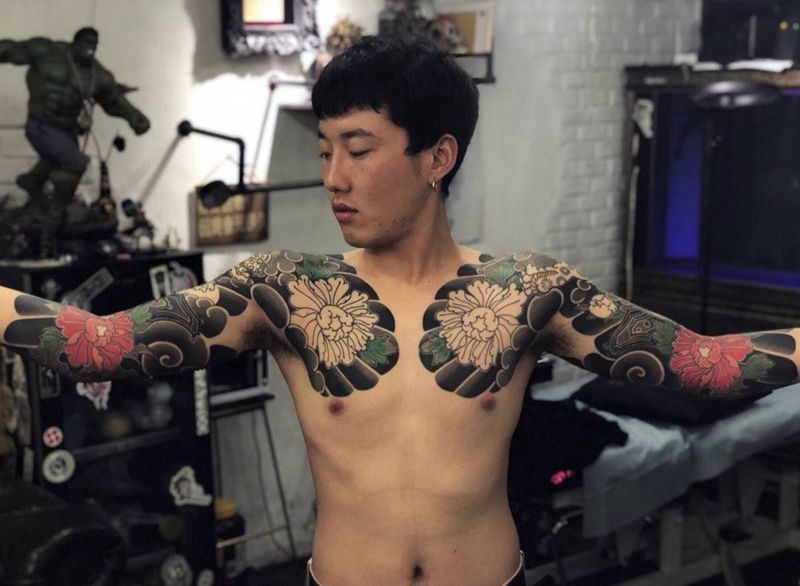 七分袖半甲纹身图片_