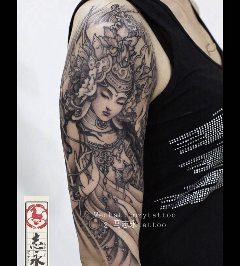 志永刺青原创度母纹身图片_成品手臂传统鬼神原创纹身北京纹身 文身人物纹身图案
