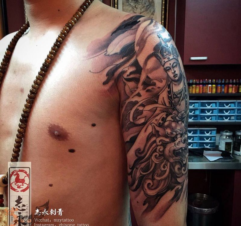地藏王纹身图片_成品手臂传统人物鬼神原创北京纹身文身纹身纹身图案