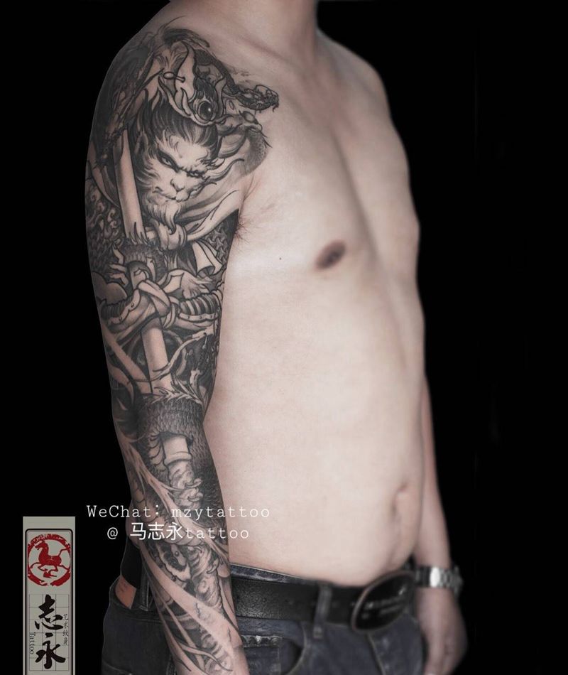 志永刺青原创悟空纹身图片_成品手臂传统鬼神原创纹身志永刺青北京纹身 文身纹身图案