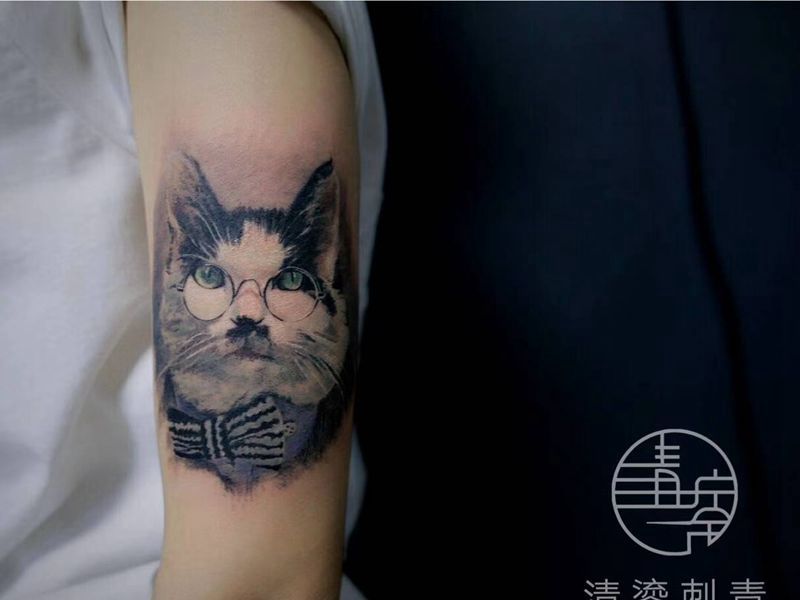 猫猫纹身图片_手臂欧美写实纹身图案