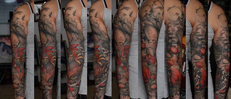 彼岸世界纹身图片_原创鬼神动物植物宗教欧美写实成品手臂纹身图案