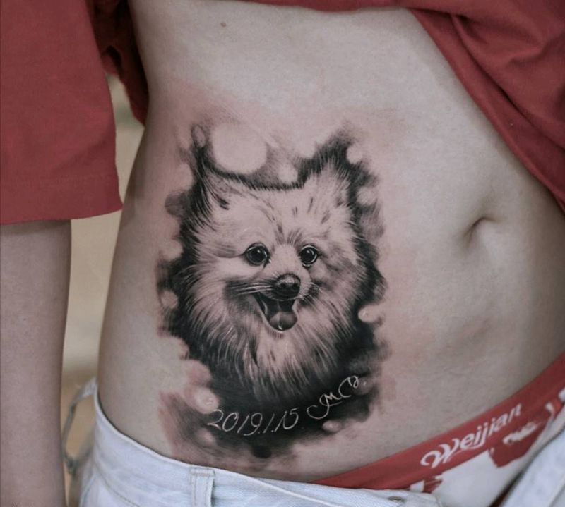 欧美写实宠物纹身图片_腹部欧美写实纹身图案