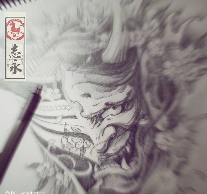 原创般若纹身图片_手稿背部传统鬼神原创北京纹身纹身文身志永刺青纹身图案