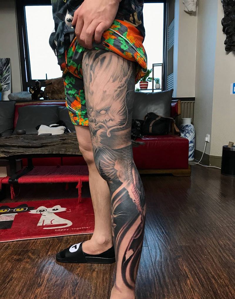 龙与牡丹 未完纹身图片_