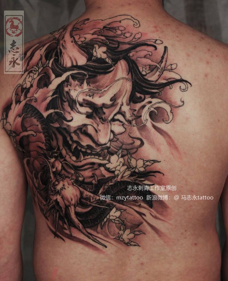志永刺青工作室原创般若纹身图片_背部新传统般若志永刺青原创设计纹身图案