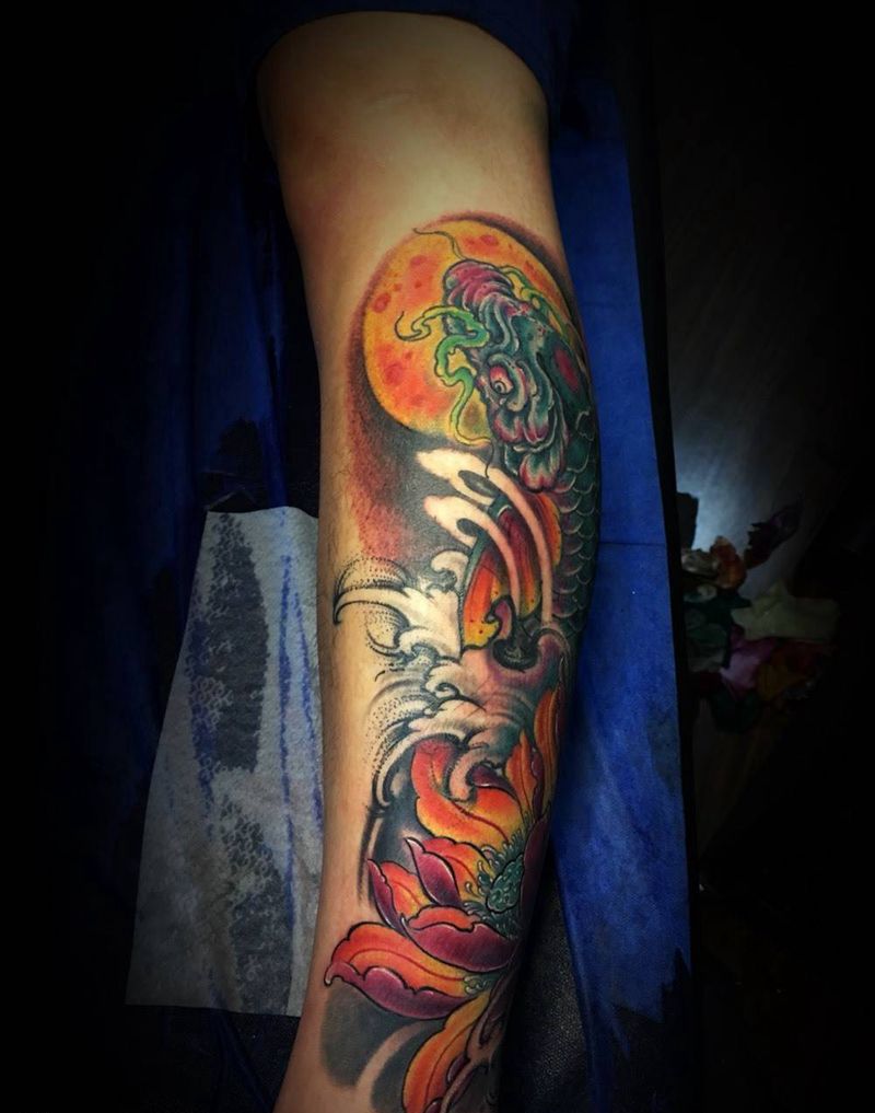 小腿鲤鱼纹身图片_