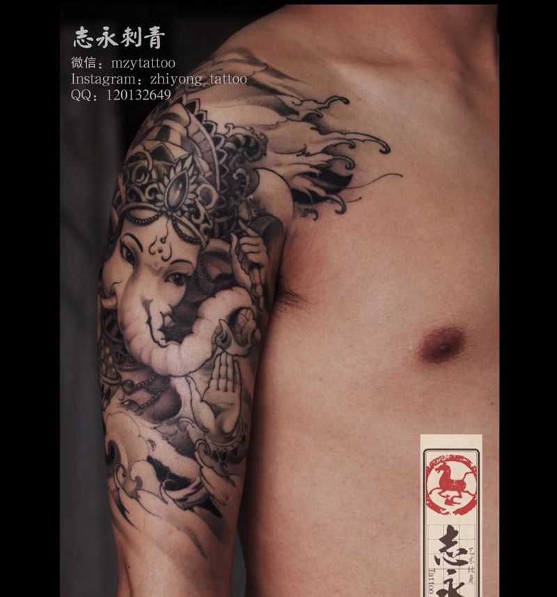 原创象神纹身图片_成品手臂传统鬼神北京纹身纹身文身志永刺青原创纹身图案