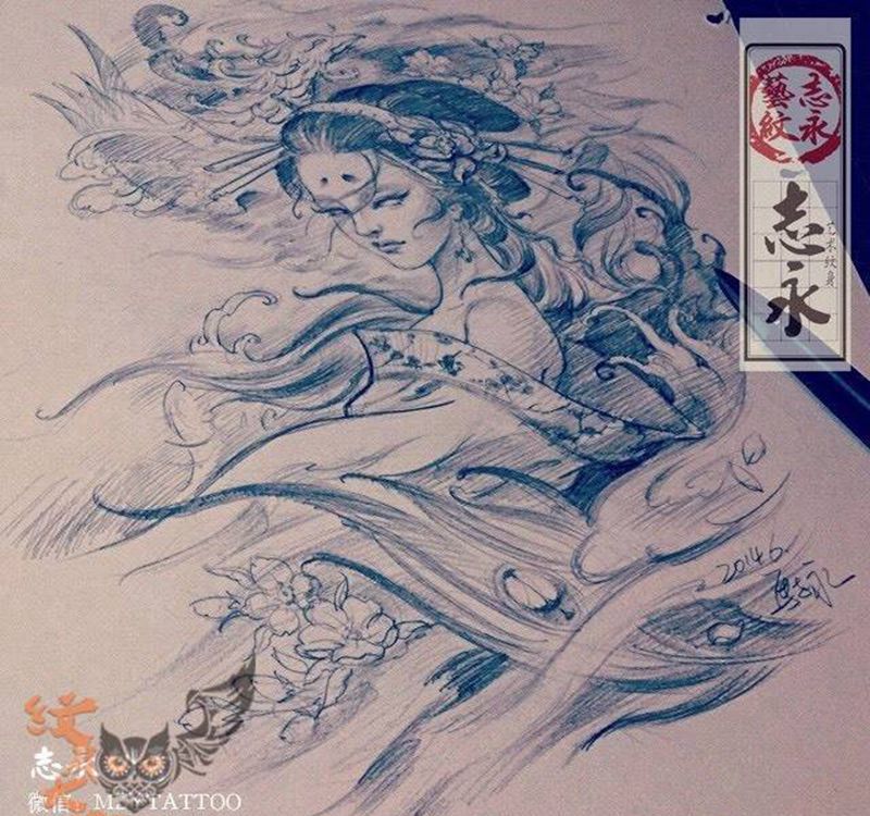 艺伎纹身图片_手稿手臂背部传统人物原创北京纹身纹身文身纹身图案