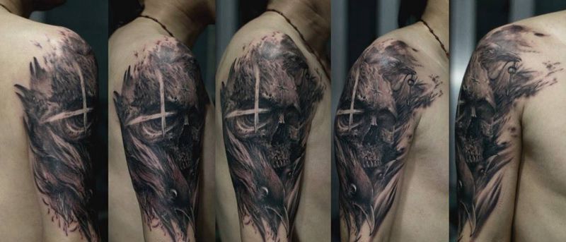死亡密码纹身图片_成品原创鬼神欧美写实纹身图案