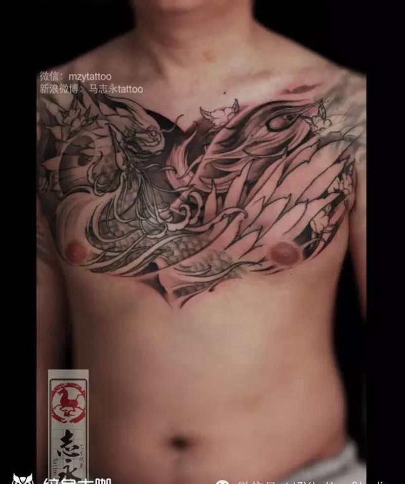 志永刺青原创凤凰纹身图片_成品胸部传统动物北京纹身纹身文身原创志永刺青纹身图案