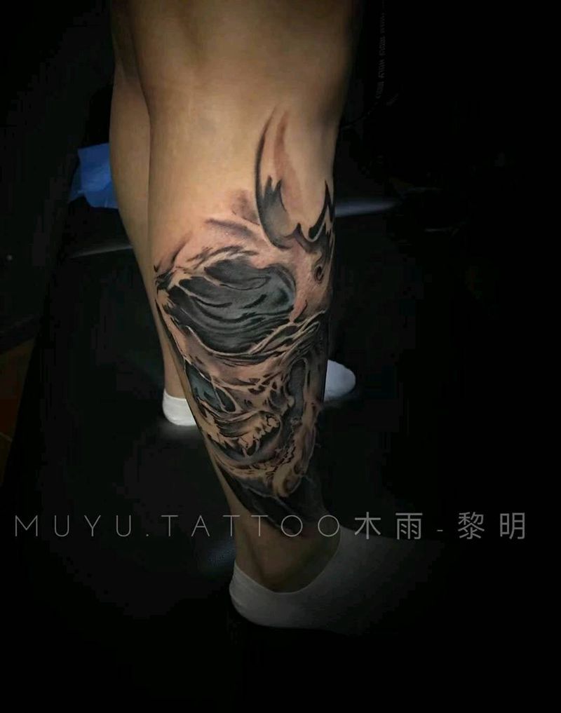 写意骷髅纹身图片_腿部欧美传统习俗写实国画原创成品纹身图案