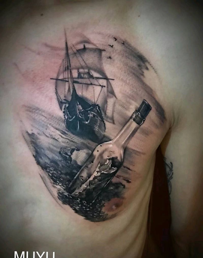 远航纹身图片_胸部欧美原创成品纹身图案