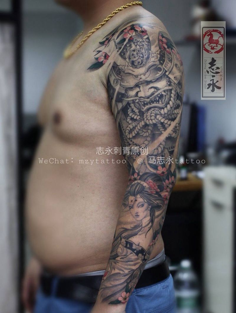 志永刺青原创武士艺伎纹身图片_成品手臂传统原创纹身志永刺青北京纹身 文身人物纹身图案