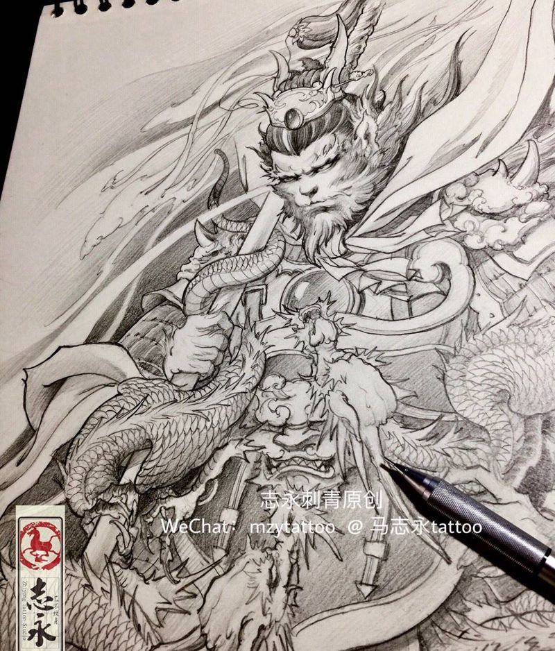 志永刺青原创悟空纹身图片_手稿手臂传统鬼神纹身北京纹身 原创文身志永刺青纹身图案