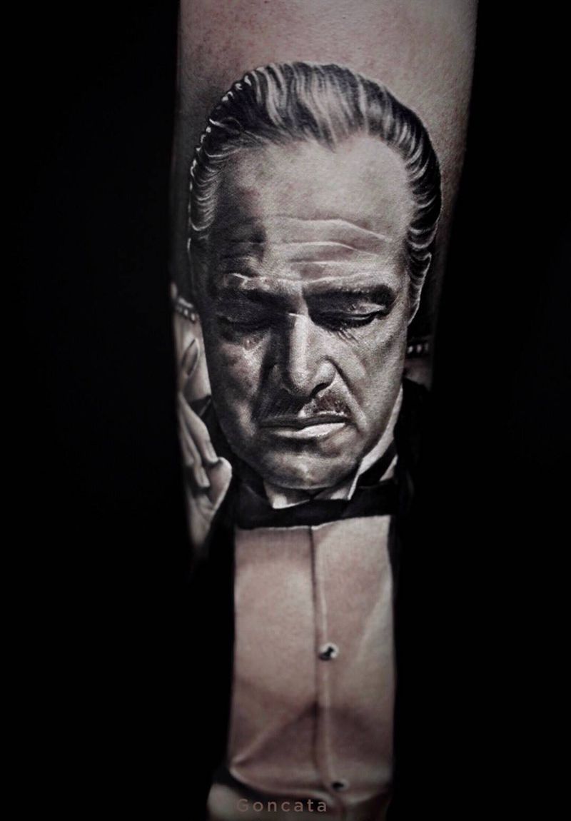 教父纹身图片_手臂欧美写实人物纹身图案