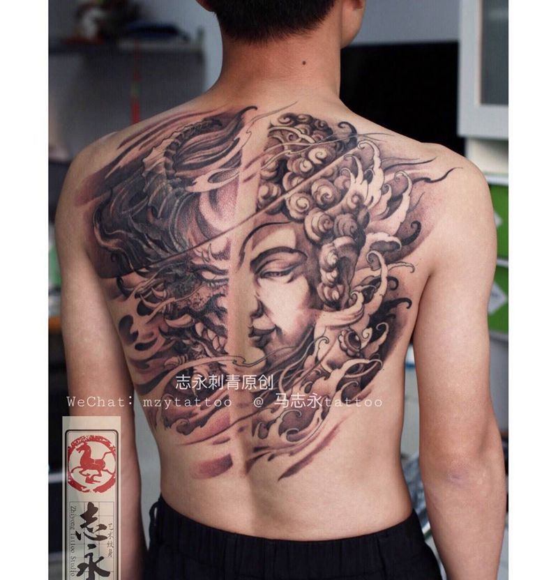 志永刺青原创佛与魔纹身图片_成品背部传统鬼神纹身志永刺青北京纹身 文身原创纹身图案