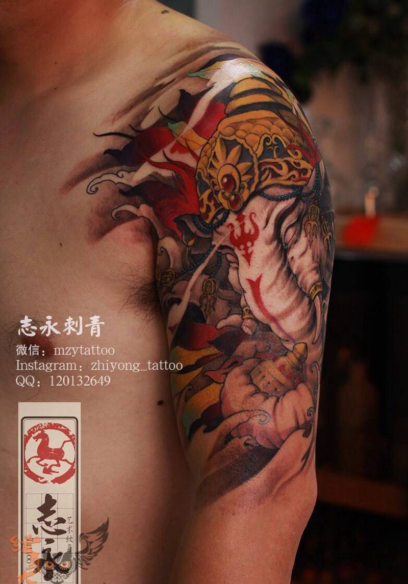 象神纹身图片_成品手臂传统鬼神原创北京纹身纹身文身纹身图案