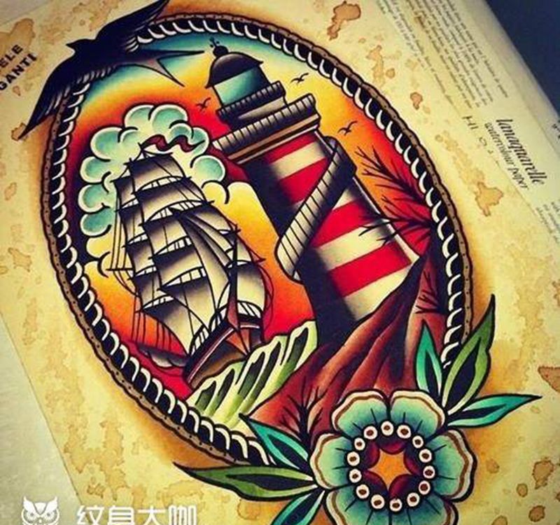 一组school灯塔素材纹身图片_成品手稿插画欧美手部手臂腿部脚部肩部几何纹身图案