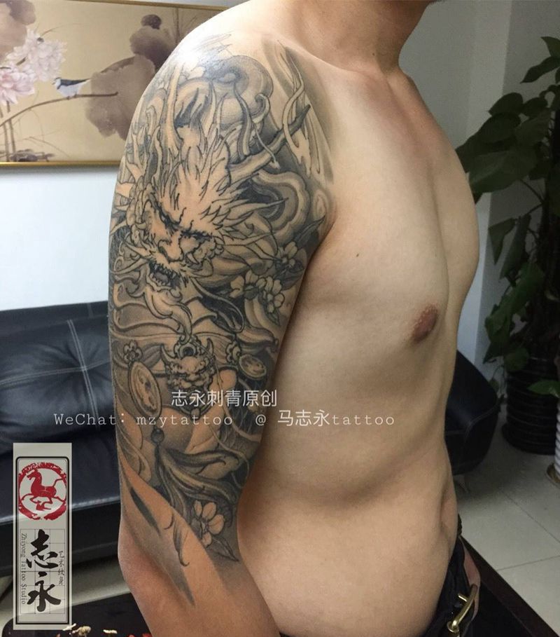 志永刺青原创上臂麒麟纹身图片_成品手臂传统原创纹身志永刺青北京纹身 文身纹身图案