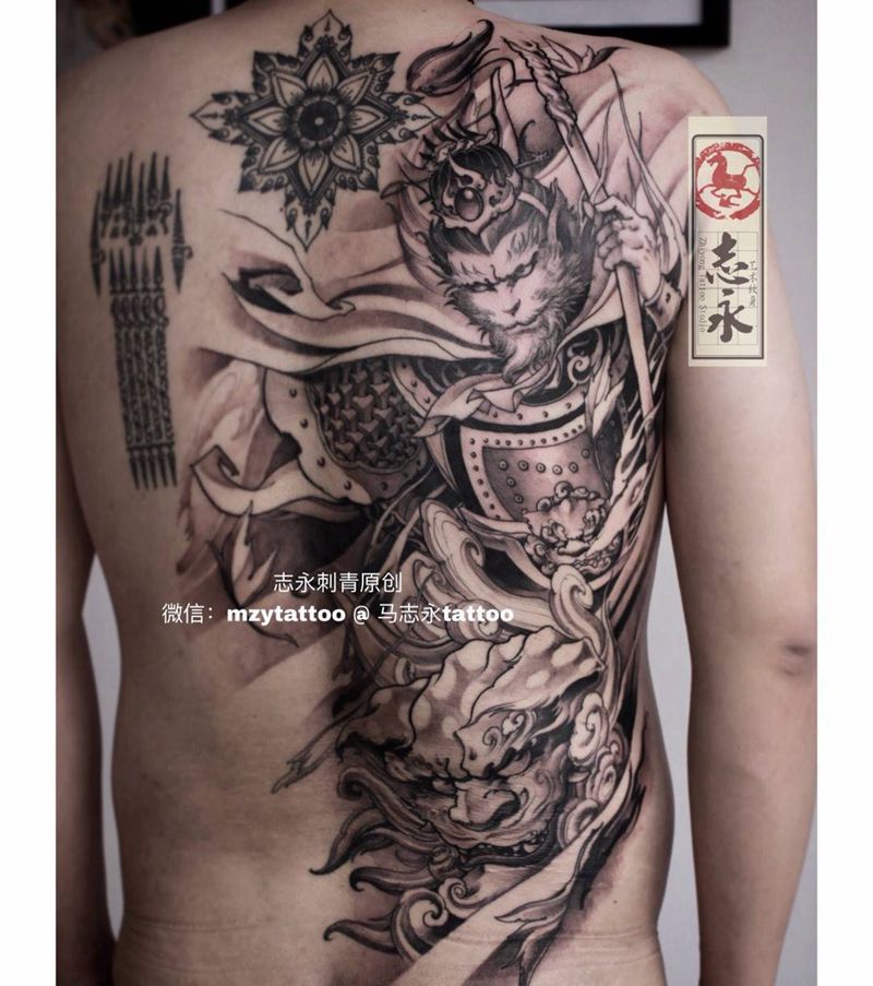 志永刺青原创悟空纹身图片_成品背部传统鬼神原创人物纹身图案