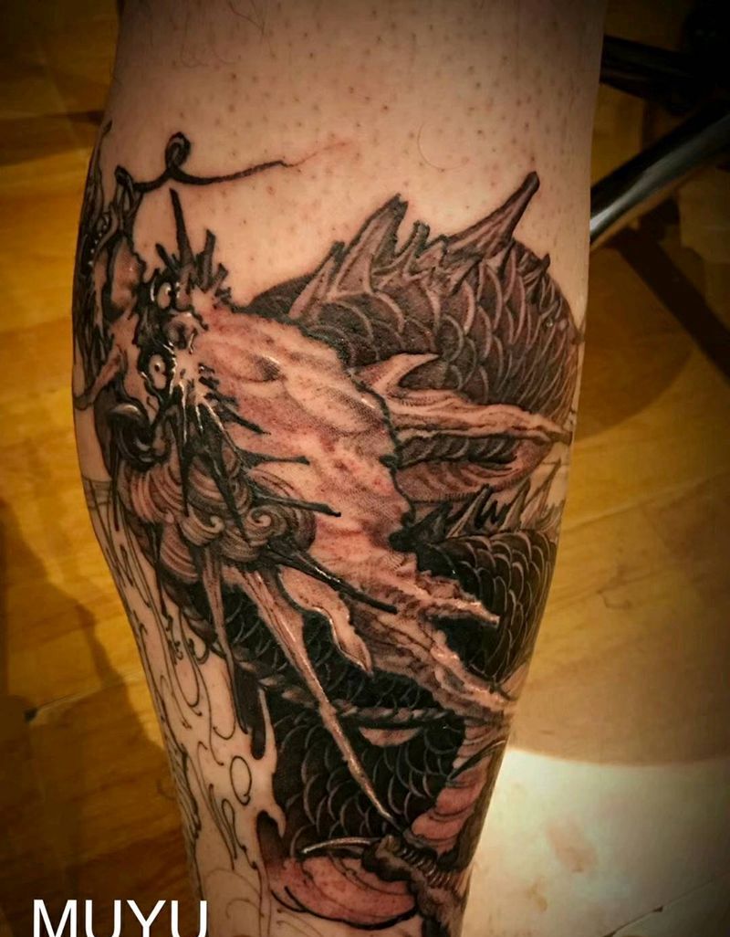 赵子龙花腿纹身图片_腿部传统动物鬼神成品纹身图案