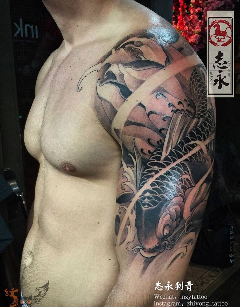 鲤鱼纹身图片_成品手臂传统动物原创北京纹身纹身文身纹身图案