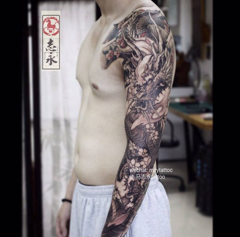 志永刺青原创整臂龙纹身图片_成品手臂传统动物原创纹身志永刺青文身北京纹身纹身图案