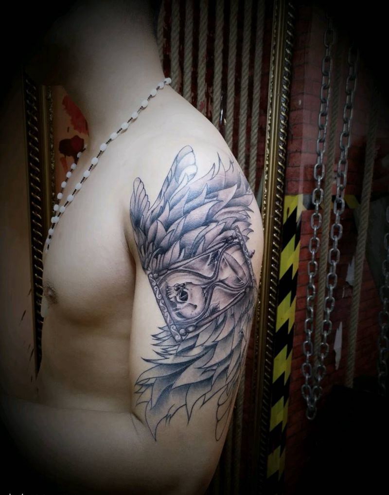 沙漏和羽毛纹身图片_