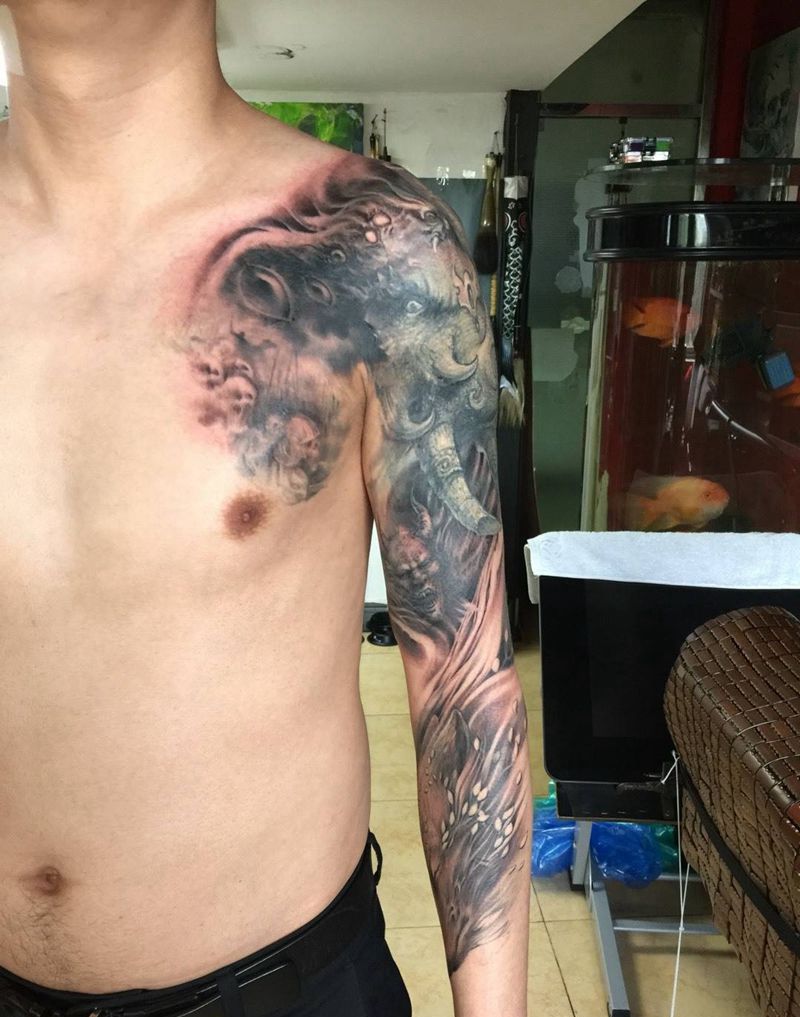 战象 遮盖未完成纹身图片_