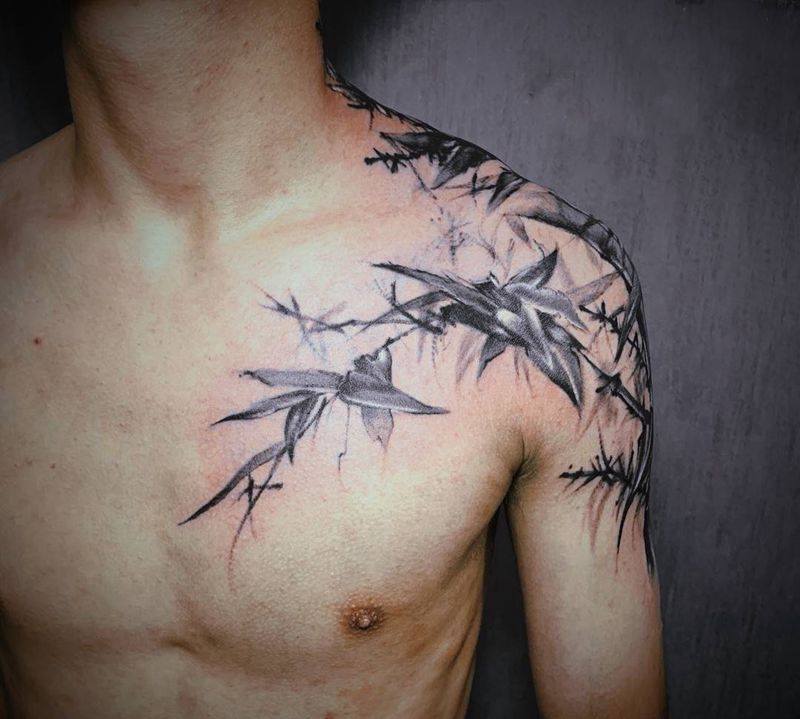 竹子纹身图片_肩部纹身图案