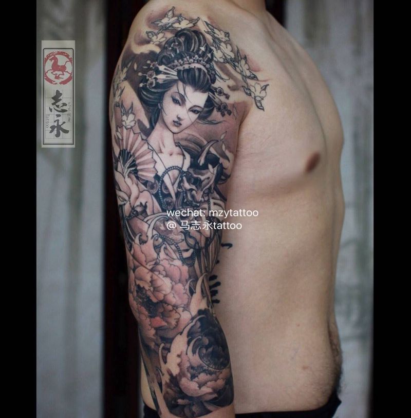 志永刺青原创艺伎纹身图片_成品手臂传统人物北京纹身 志永刺青纹身原创文身纹身图案