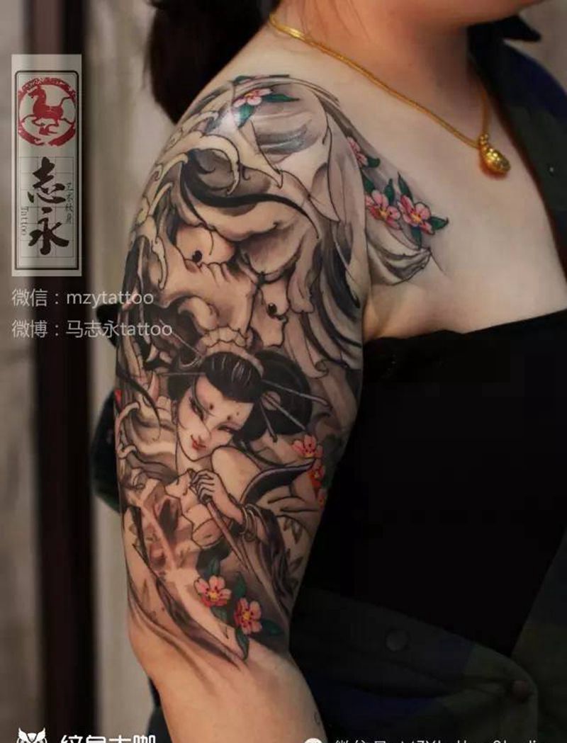 志永刺青原创：般若艺伎纹身图片_成品手臂传统人物北京纹身纹身文身志永刺青原创纹身图案