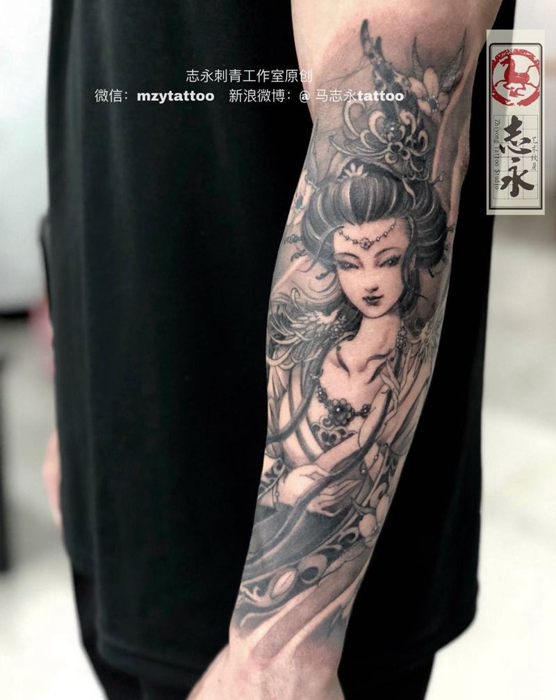 志永刺青原创纹身图片_成品手臂传统人物原创纹身图案