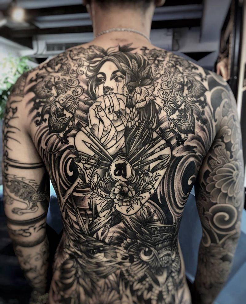 欧美满背纹身图片_