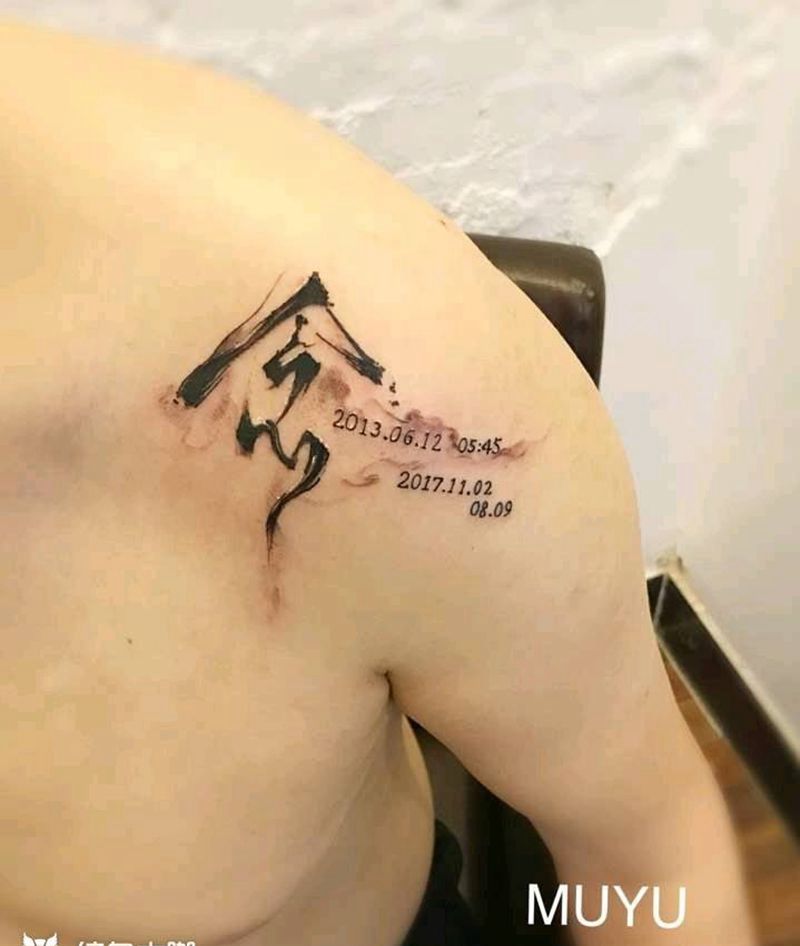 泼墨设计纹身图片_肩部胸部国画原创成品纹身图案