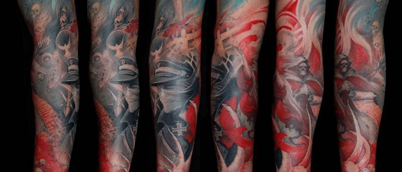 死亡仪式纹身图片_成品手臂肖像欧美写实原创纹身图案