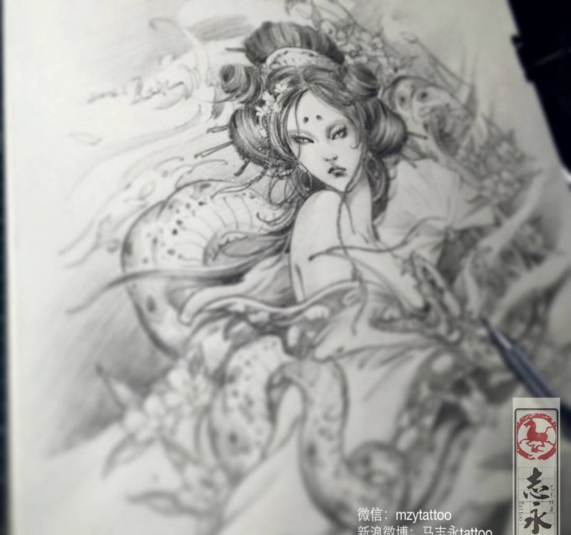 志永刺青原创设计纹身图片_手稿手臂背部传统人物原创文身纹身北京纹身志永刺青纹身图案