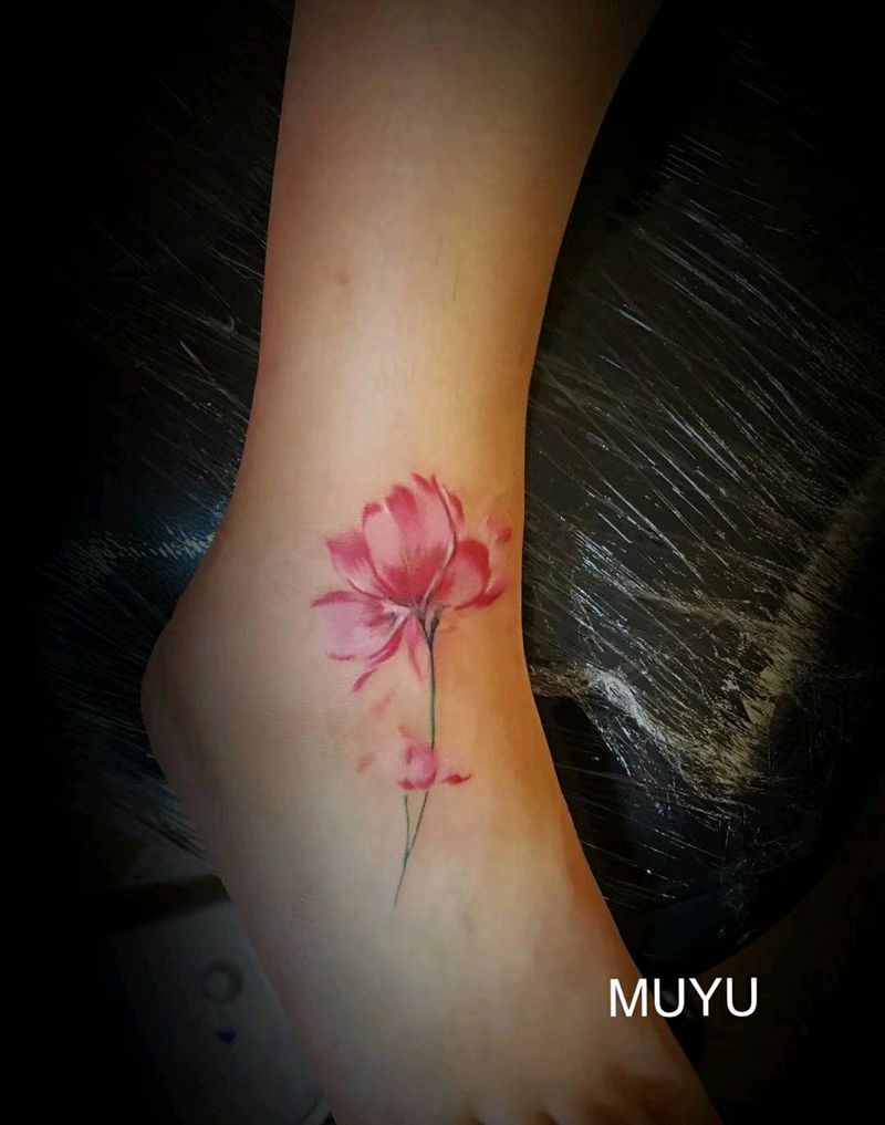 清新花伤疤遮盖纹身图片_脚部清新植物成品纹身图案