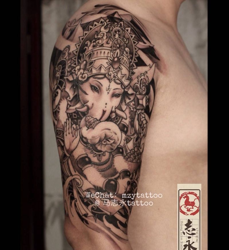北京志永刺青原创象神纹身图片_成品手臂传统鬼神纹身志永刺青北京纹身 原创文身纹身图案