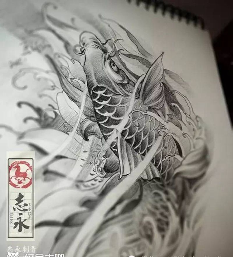 志永刺青原创上臂鲤鱼纹身图片_成品手臂传统动物北京纹身纹身文身原创志永刺青纹身图案