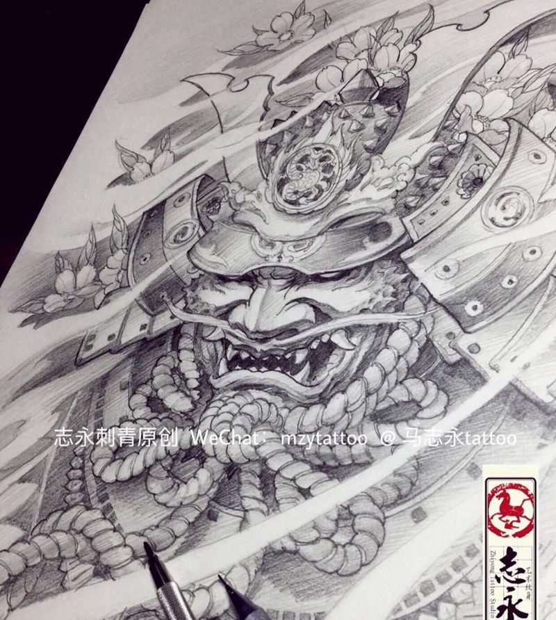 志永刺青原创武士纹身图片_手稿手臂传统人物原创纹身志永刺青文身北京纹身 背部纹身图案