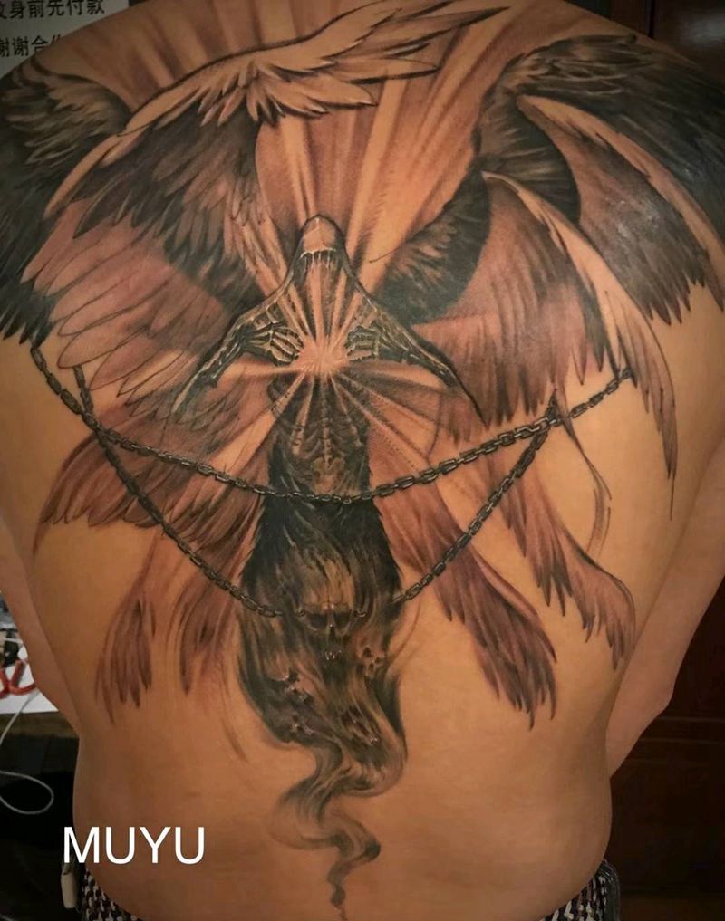 死亡天使纹身图片_背部欧美宗教原创成品纹身图案