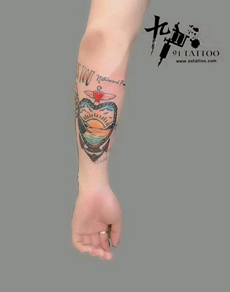 大海的方向纹身图片_手臂欧美原创成品纹身图案