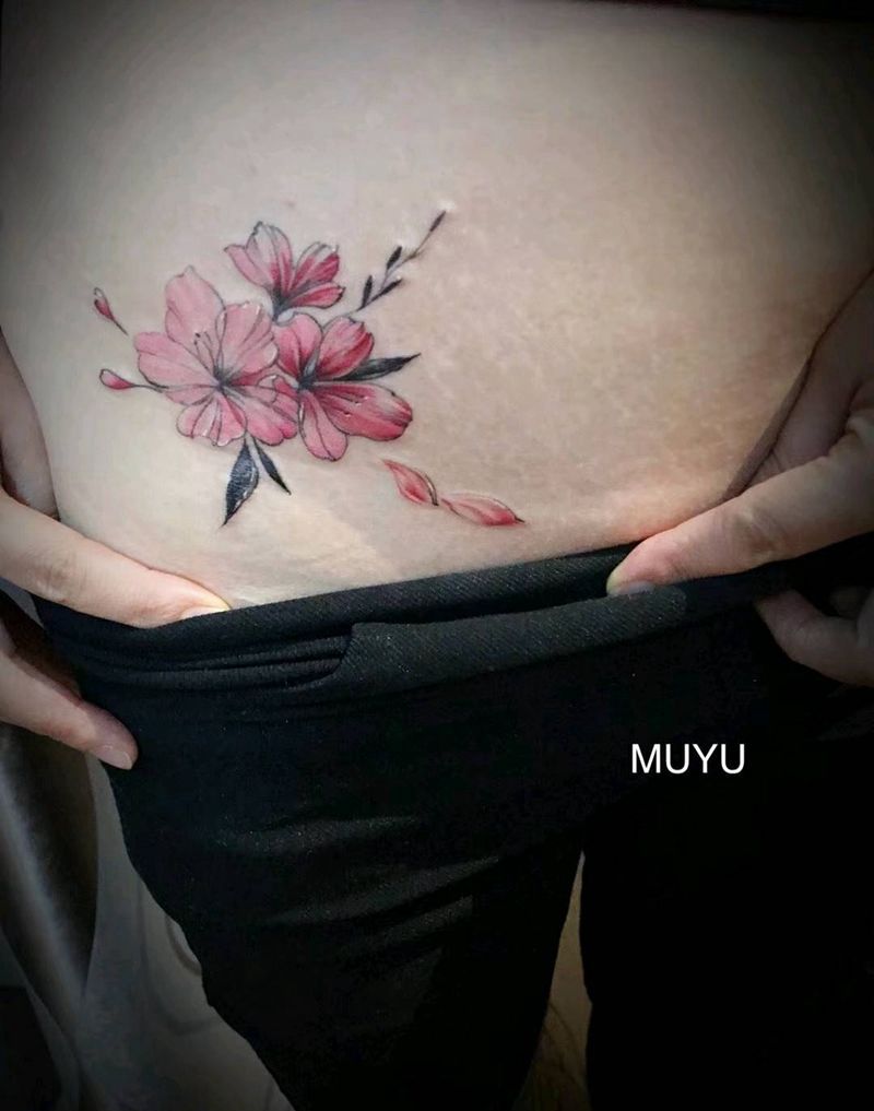 风华纹身图片_腹部腰部清新植物成品纹身图案