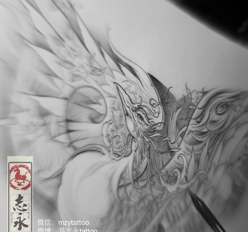 原创凤凰手稿大v纹身图片_手稿腰部传统动物原创北京纹身文身志永刺青纹身纹身图案