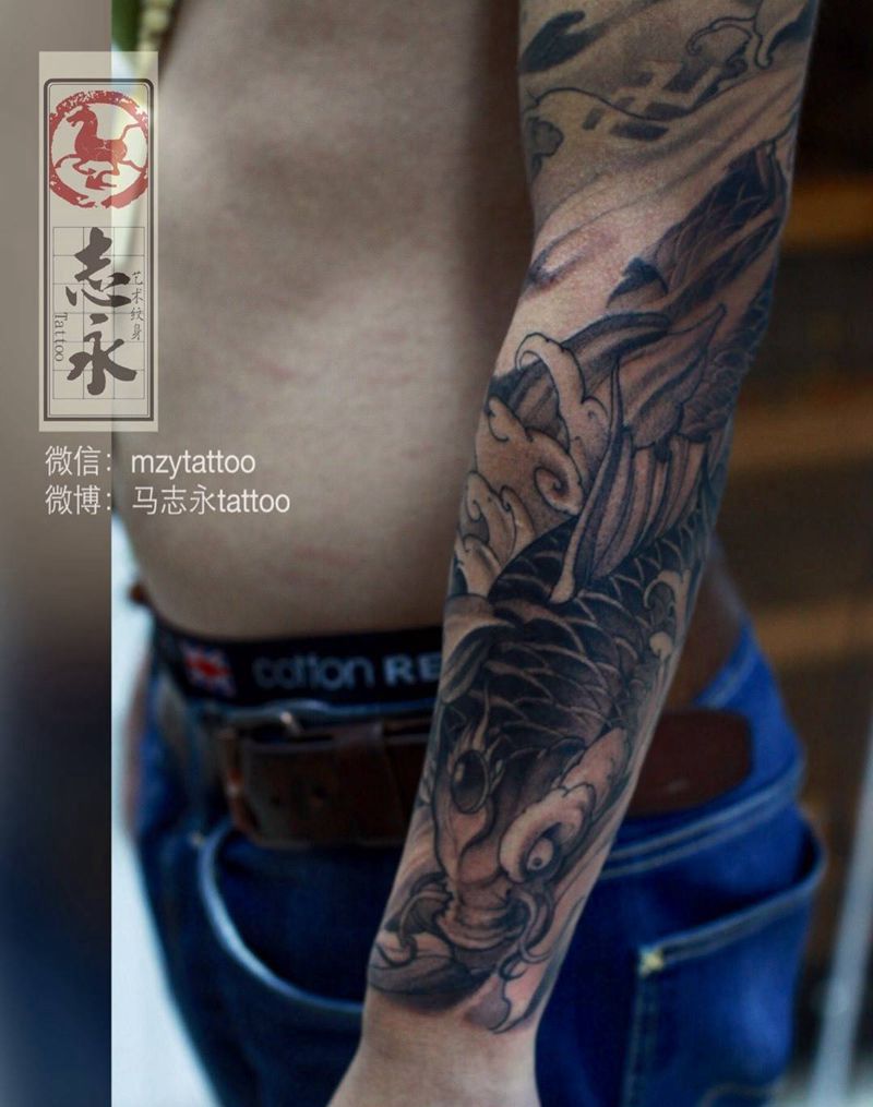 鲤鱼纹身图片_成品手臂传统动物北京纹身文身志永刺青纹身纹身图案