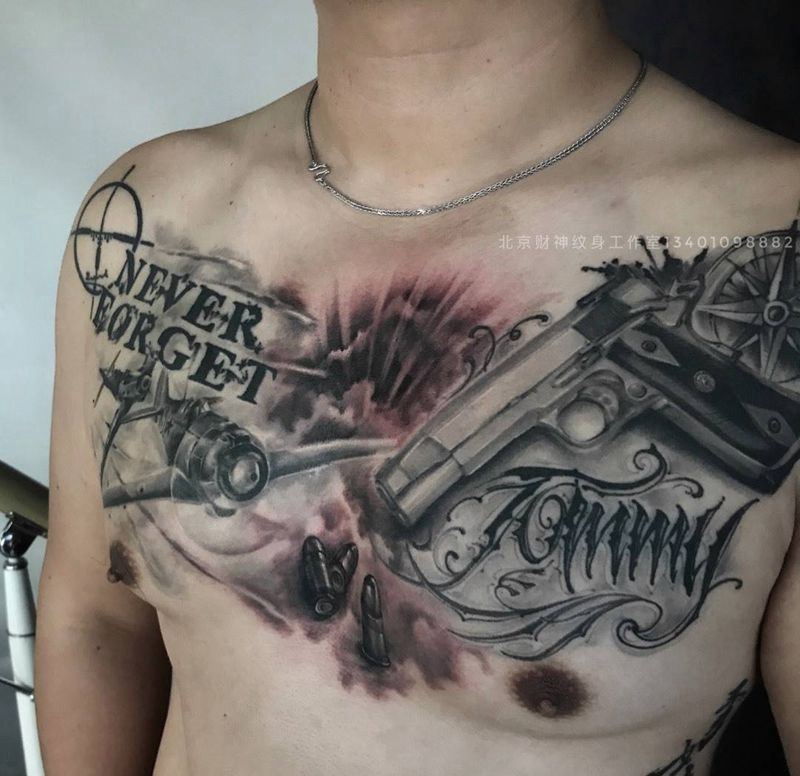 花胸拼接纹身图片_