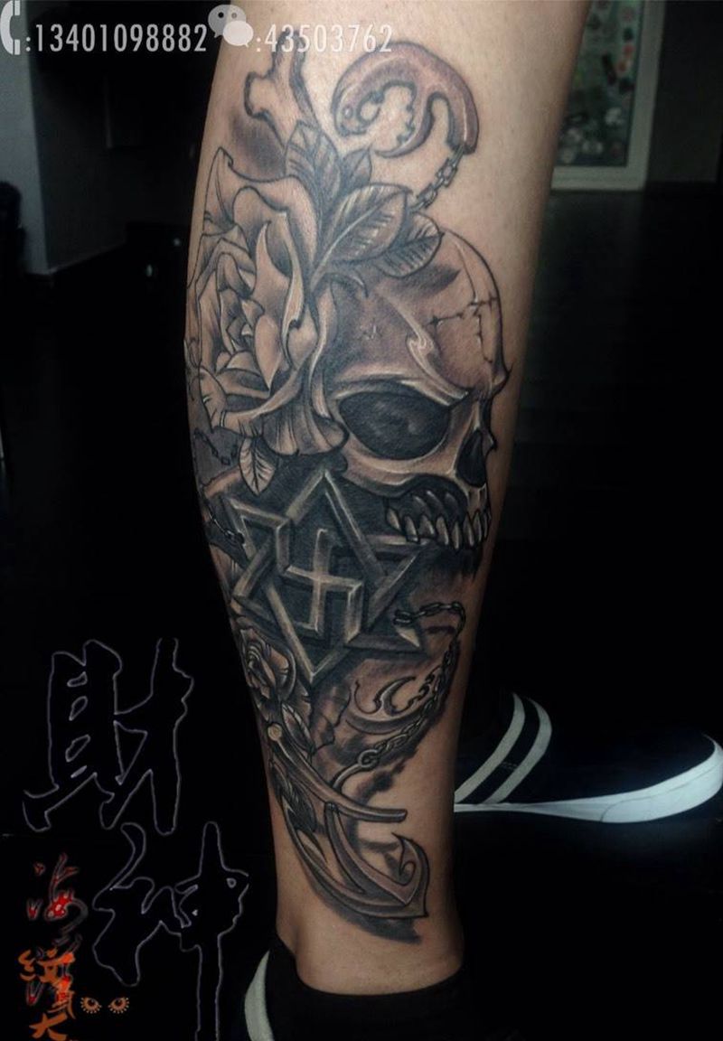 添加修改纹身图片_几何图腾原创写实欧美腿部纹身图案